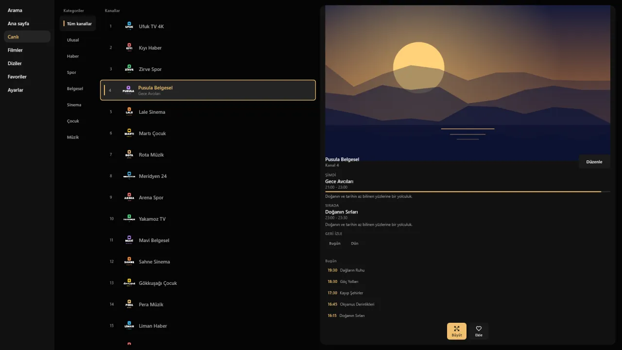 Live-TV in der Premium-Player-App für Mac: Kategorien, Senderliste und Programmführer