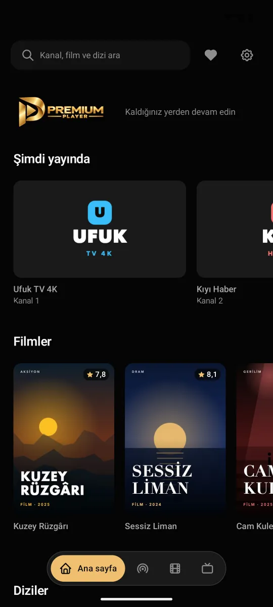 Premium Player auf dem Smartphone: Startseite