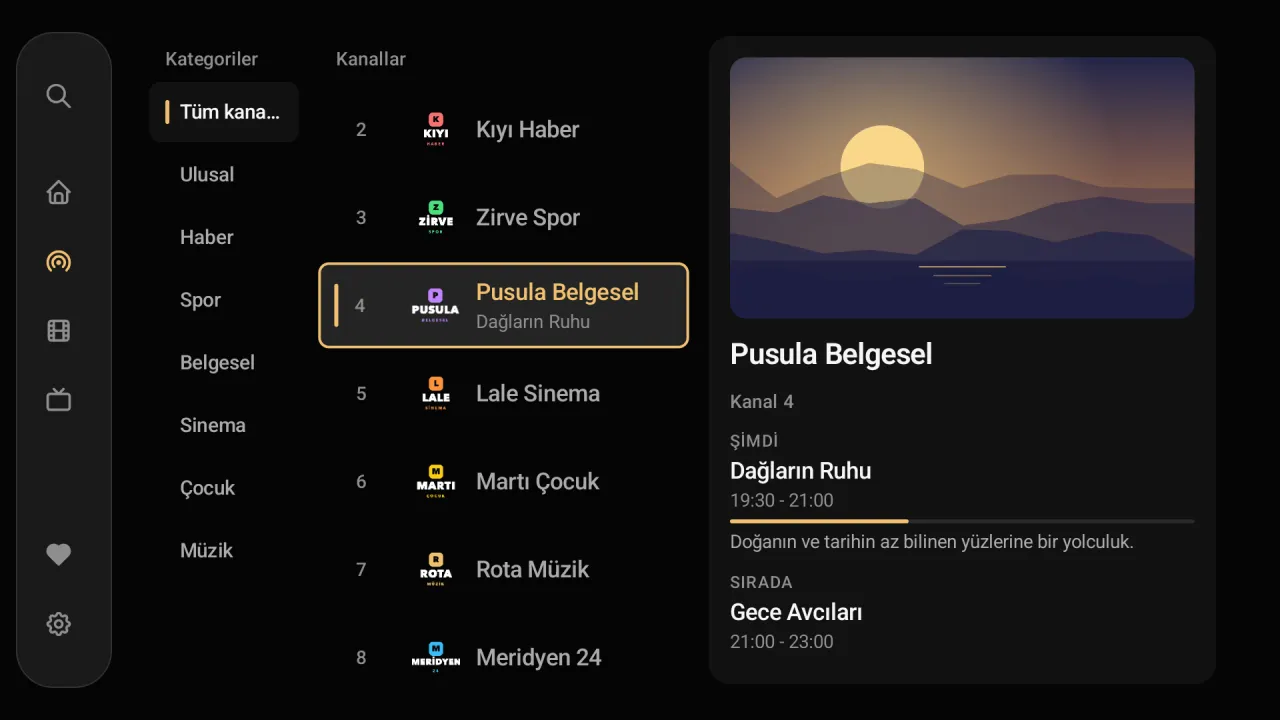 Premium Player auf Android TV: Kategorien, Senderliste und Vorschau